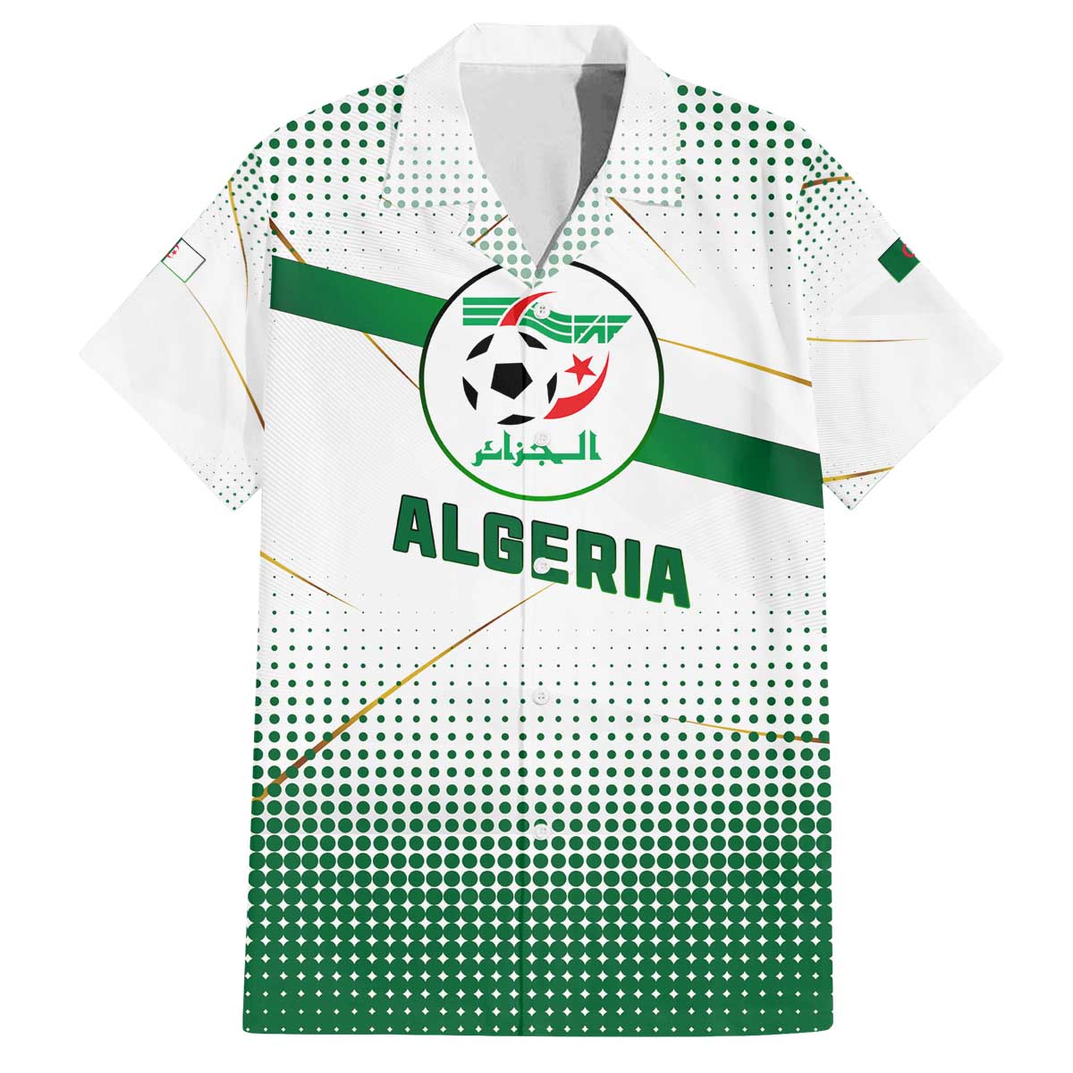 Algeria Soccer Family Matching Off The Shoulder Long Sleeve Dress and Hawaiian Shirt with Desert Warriors Text and National Flag Design