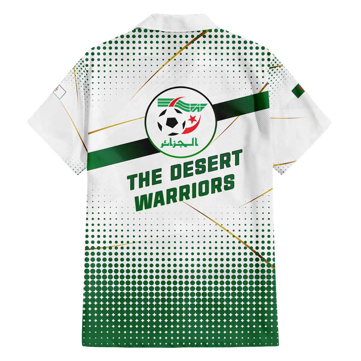 Algeria Soccer Family Matching Off The Shoulder Long Sleeve Dress and Hawaiian Shirt with Desert Warriors Text and National Flag Design