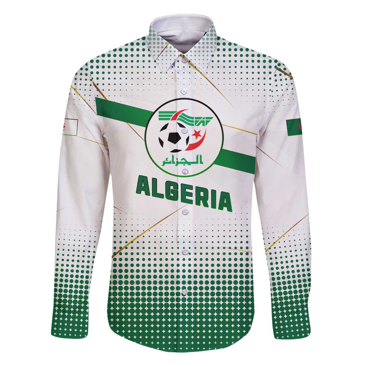Algeria Soccer Family Matching Off The Shoulder Long Sleeve Dress and Hawaiian Shirt with Desert Warriors Text and National Flag Design