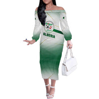 Algeria Soccer Family Matching Off The Shoulder Long Sleeve Dress and Hawaiian Shirt with Desert Warriors Text and National Flag Design