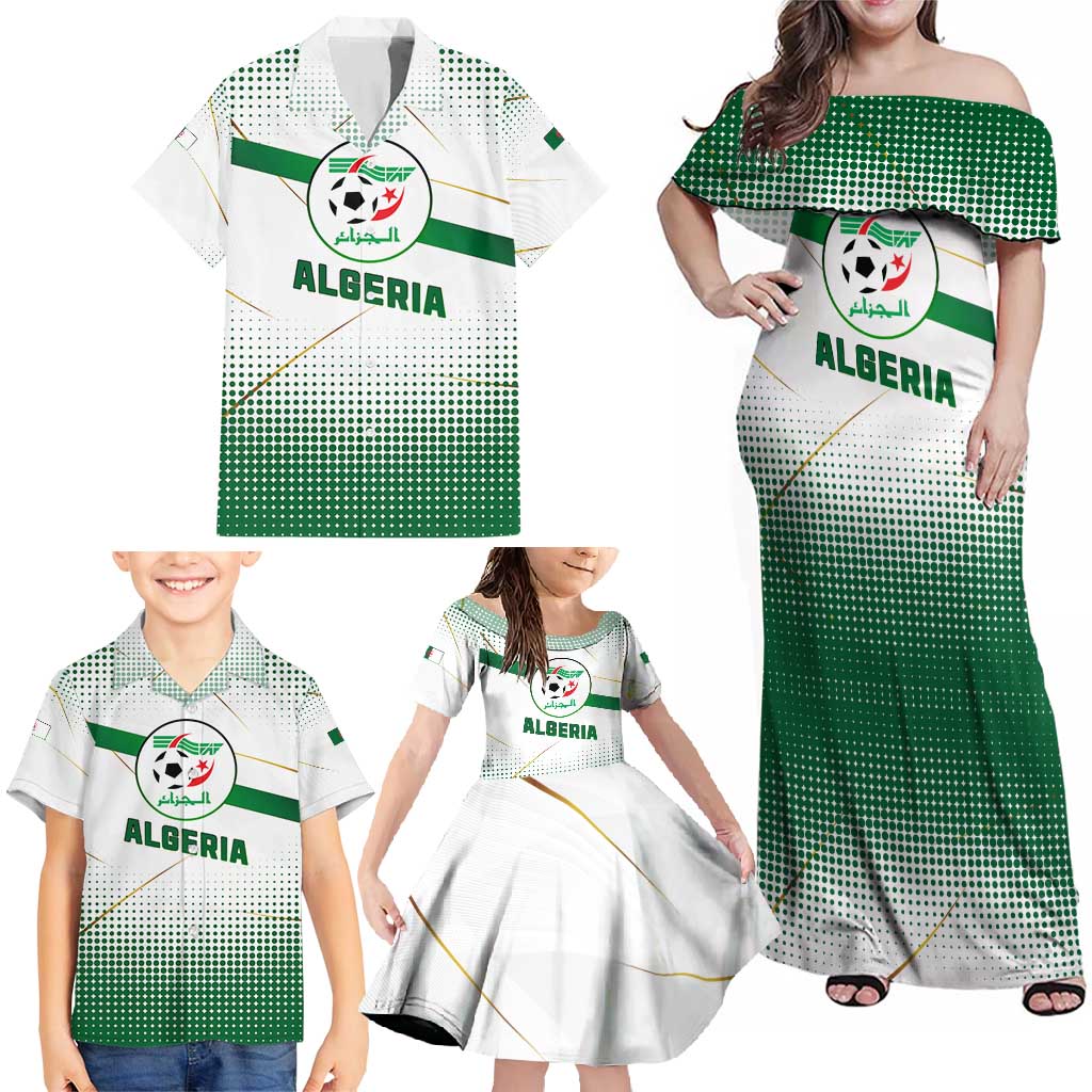 Algeria Soccer Family Matching Off Shoulder Maxi Dress and Hawaiian Shirt with Desert Warriors Text and National Flag Design
