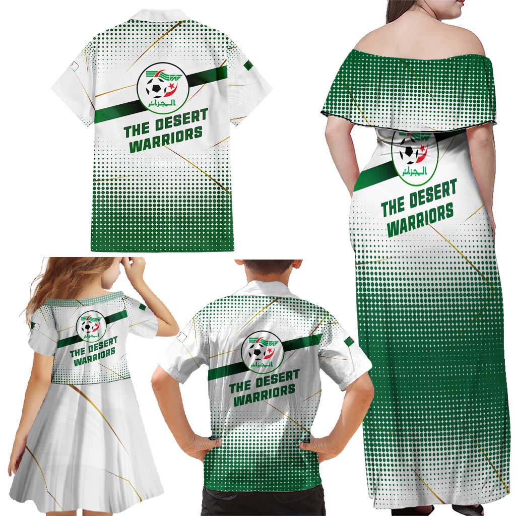 Algeria Soccer Family Matching Off Shoulder Maxi Dress and Hawaiian Shirt with Desert Warriors Text and National Flag Design