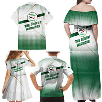Algeria Soccer Family Matching Off Shoulder Maxi Dress and Hawaiian Shirt with Desert Warriors Text and National Flag Design