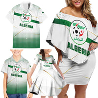 Algeria Soccer Family Matching Off Shoulder Short Dress and Hawaiian Shirt with Desert Warriors Text and National Flag Design