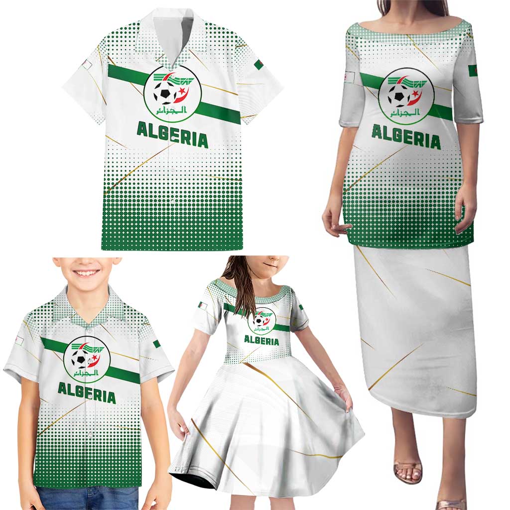 Algeria Soccer Family Matching Puletasi and Hawaiian Shirt with Desert Warriors Text and National Flag Design