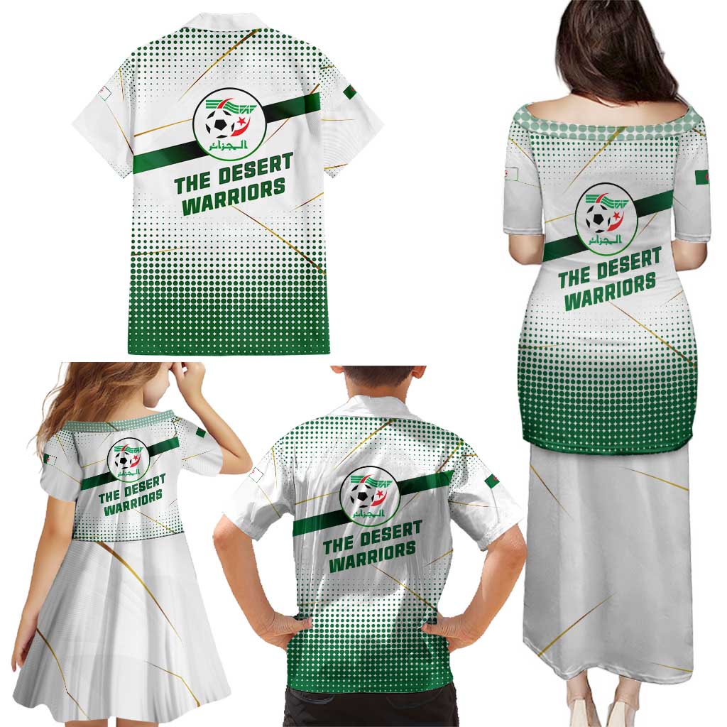Algeria Soccer Family Matching Puletasi and Hawaiian Shirt with Desert Warriors Text and National Flag Design