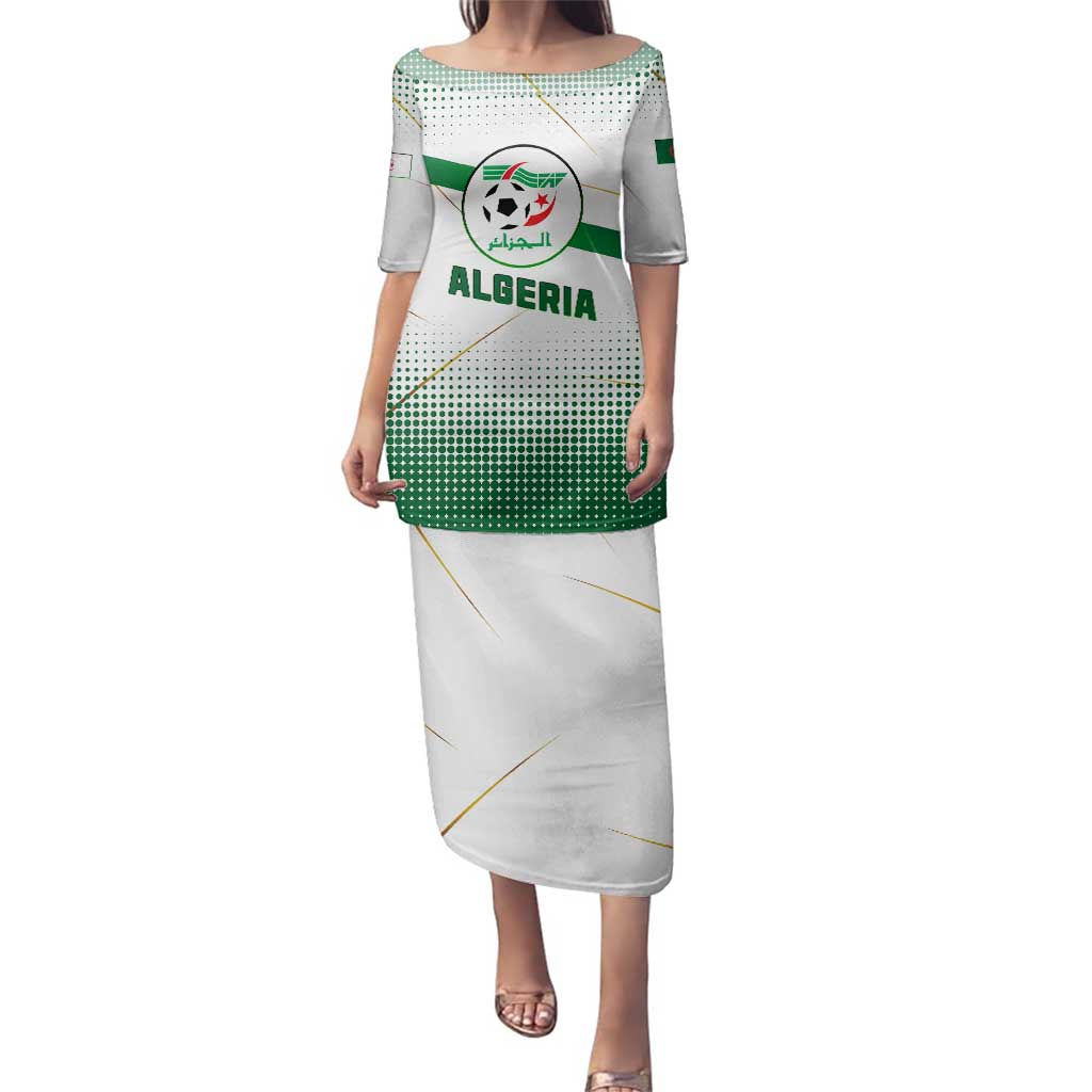 Algeria Soccer Family Matching Puletasi and Hawaiian Shirt with Desert Warriors Text and National Flag Design