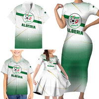 Algeria Soccer Family Matching Short Sleeve Bodycon Dress and Hawaiian Shirt with Desert Warriors Text and National Flag Design