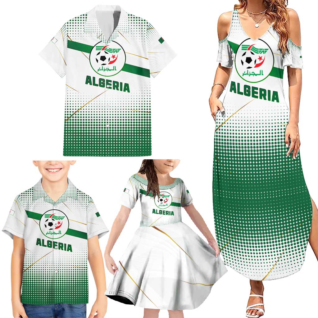 Algeria Soccer Family Matching Summer Maxi Dress and Hawaiian Shirt with Desert Warriors Text and National Flag Design