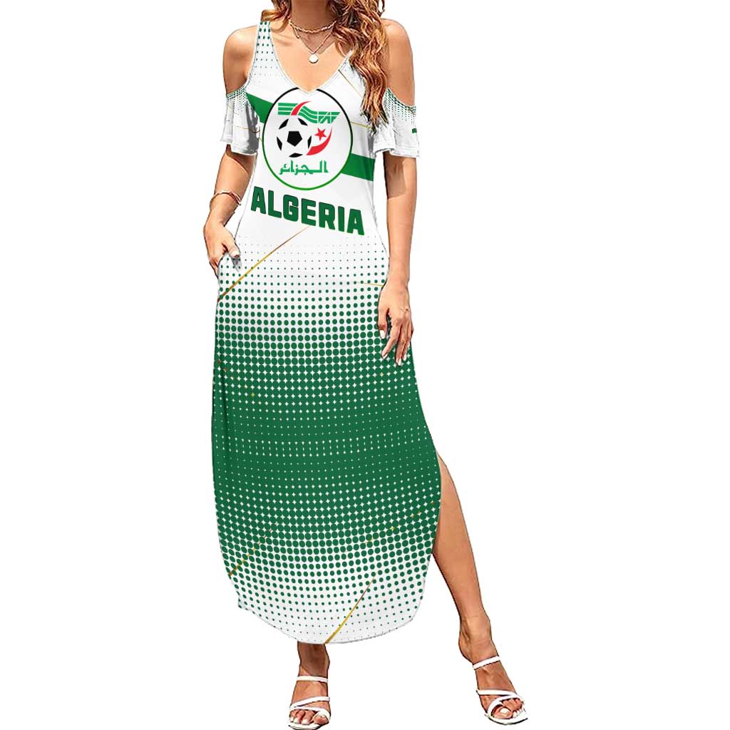 Algeria Soccer Family Matching Summer Maxi Dress and Hawaiian Shirt with Desert Warriors Text and National Flag Design