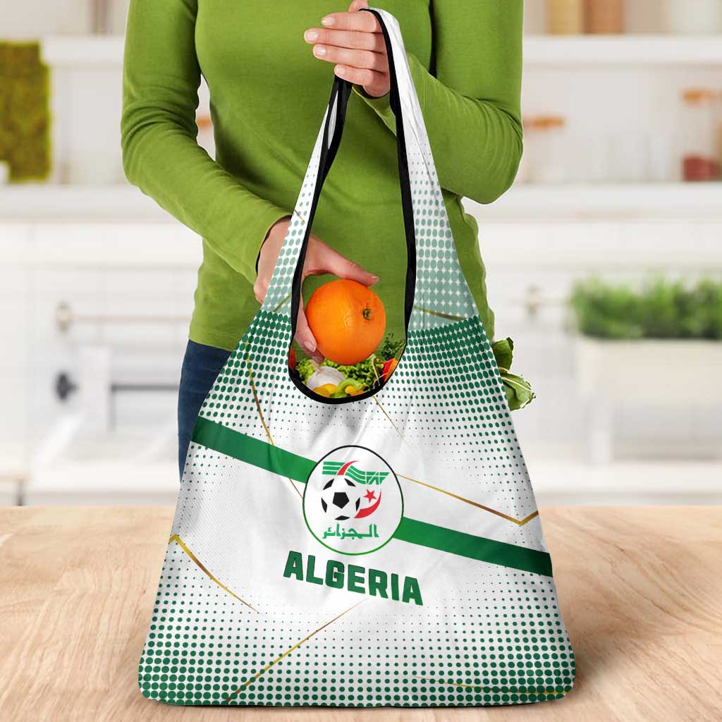Algeria Soccer Grocery Bag with Desert Warriors Text and National Flag Design