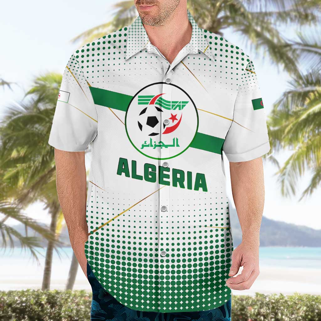 Algeria Soccer Hawaiian Shirt with Desert Warriors Text and National Flag Design