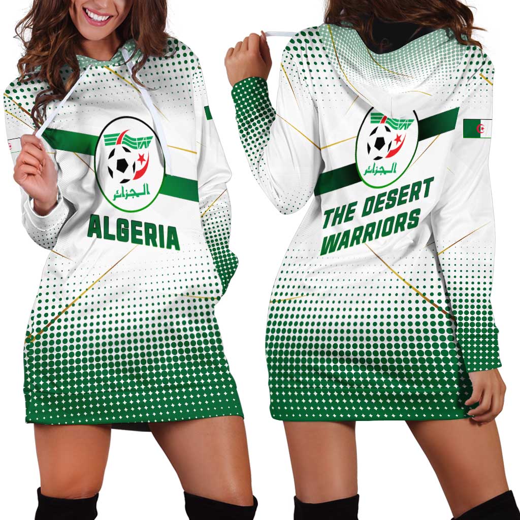 Algeria Soccer Hoodie Dress with Desert Warriors Text and National Flag Design