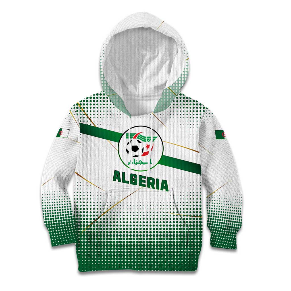 Algeria Soccer Kid Hoodie with Desert Warriors Text and National Flag Design