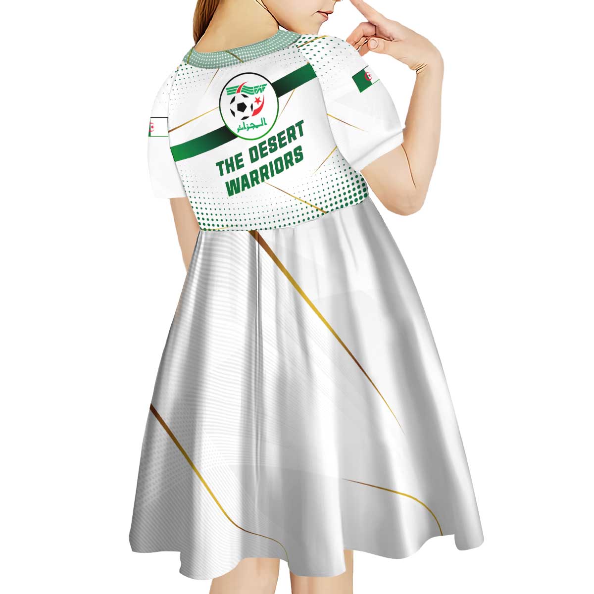 Algeria Soccer Kid Short Sleeve Dress with Desert Warriors Text and National Flag Design