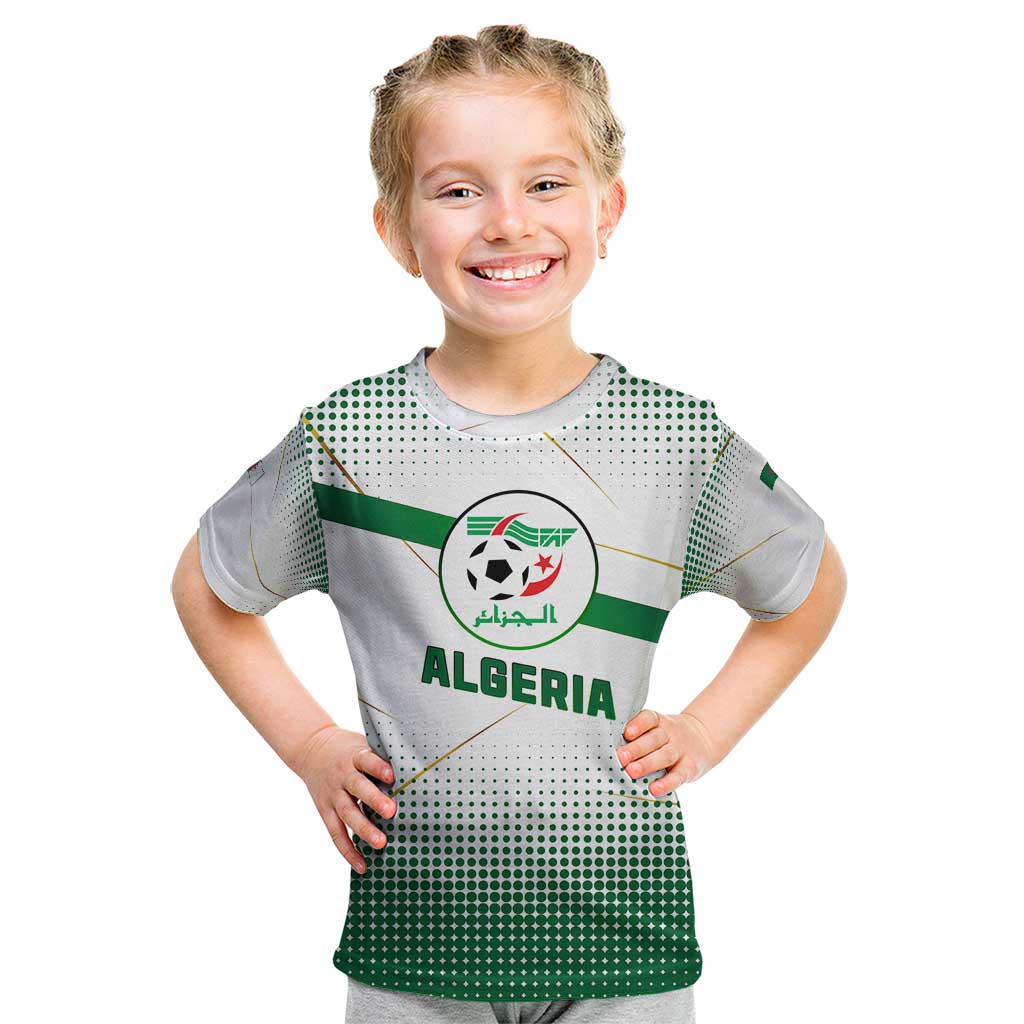 Algeria Soccer Kid T Shirt with Desert Warriors Text and National Flag Design