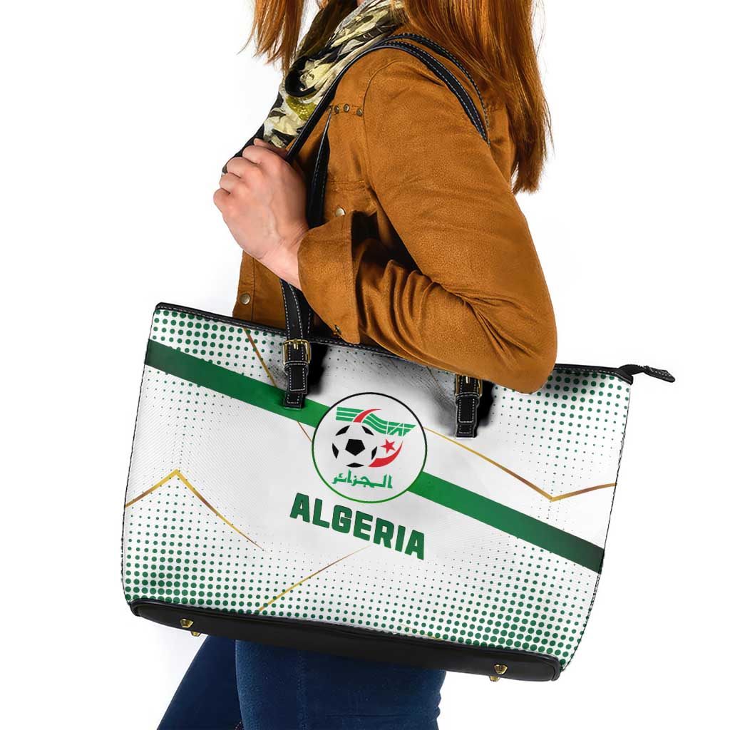 Algeria Soccer Leather Tote Bag with Desert Warriors Text and National Flag Design