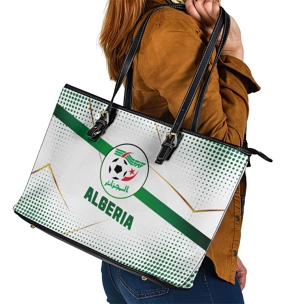 Algeria Soccer Leather Tote Bag with Desert Warriors Text and National Flag Design