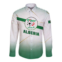Algeria Soccer Long Sleeve Button Shirt with Desert Warriors Text and National Flag Design
