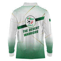Algeria Soccer Long Sleeve Polo Shirt with Desert Warriors Text and National Flag Design