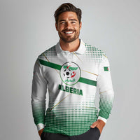 Algeria Soccer Long Sleeve Polo Shirt with Desert Warriors Text and National Flag Design