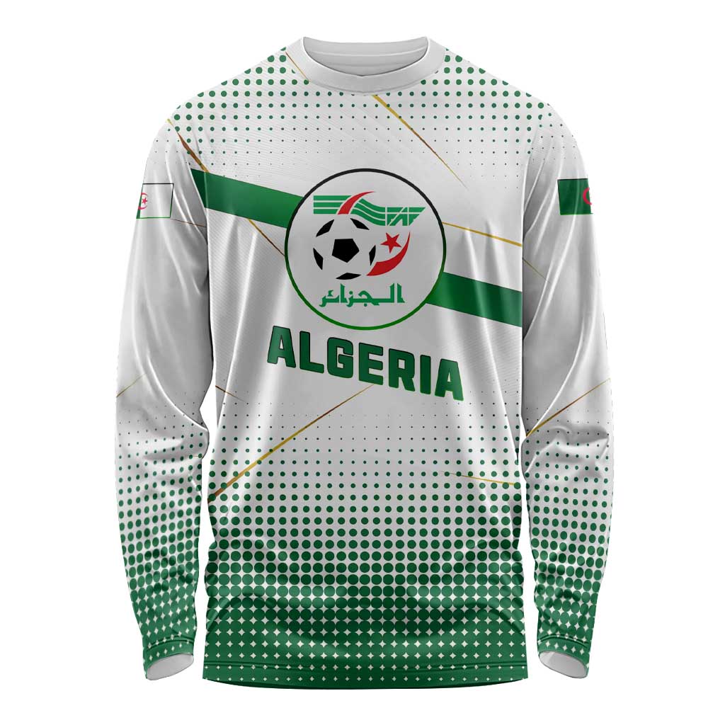 Algeria Soccer Long Sleeve Shirt with Desert Warriors Text and National Flag Design
