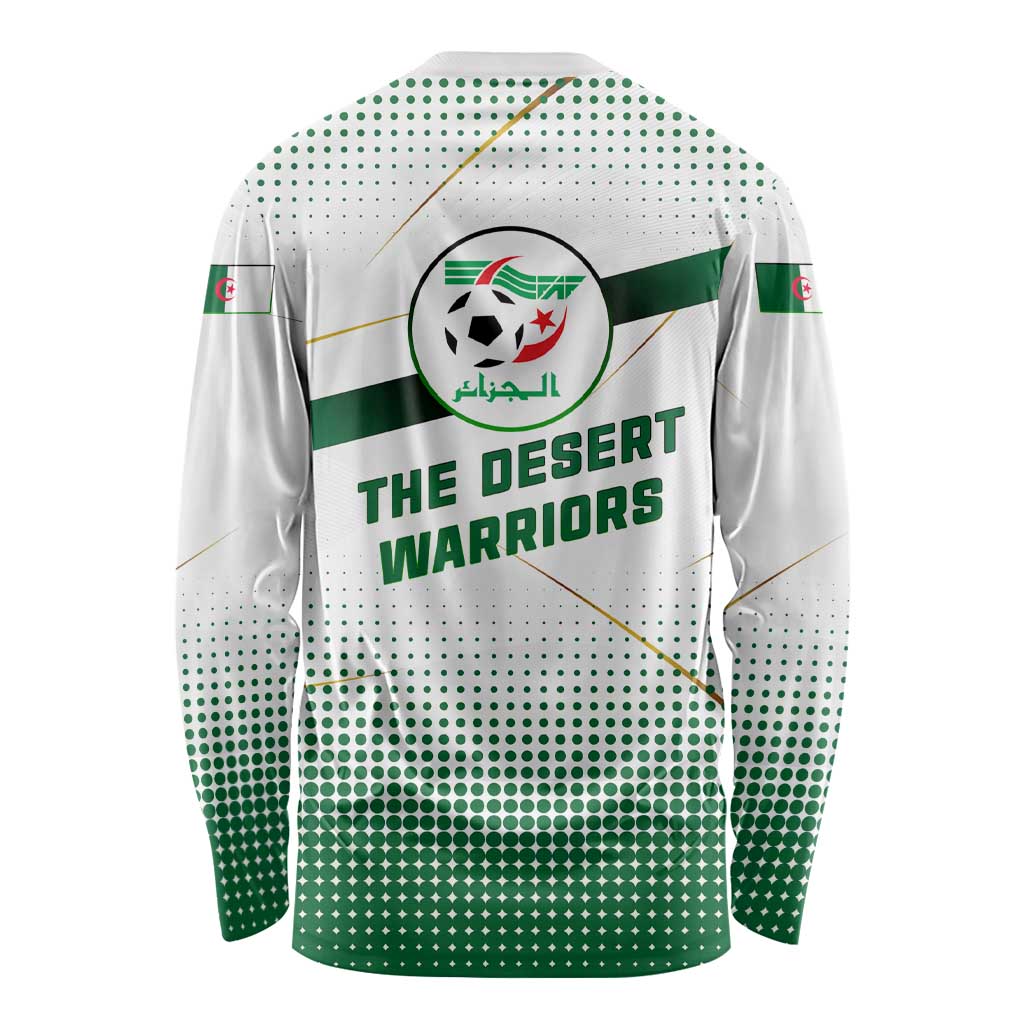 Algeria Soccer Long Sleeve Shirt with Desert Warriors Text and National Flag Design