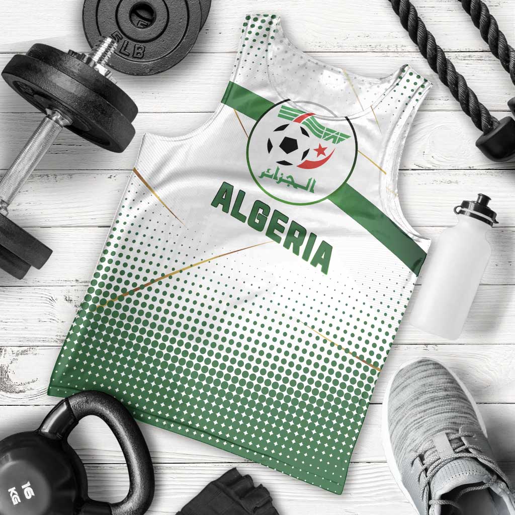 Algeria Soccer Men Tank Top with Desert Warriors Text and National Flag Design