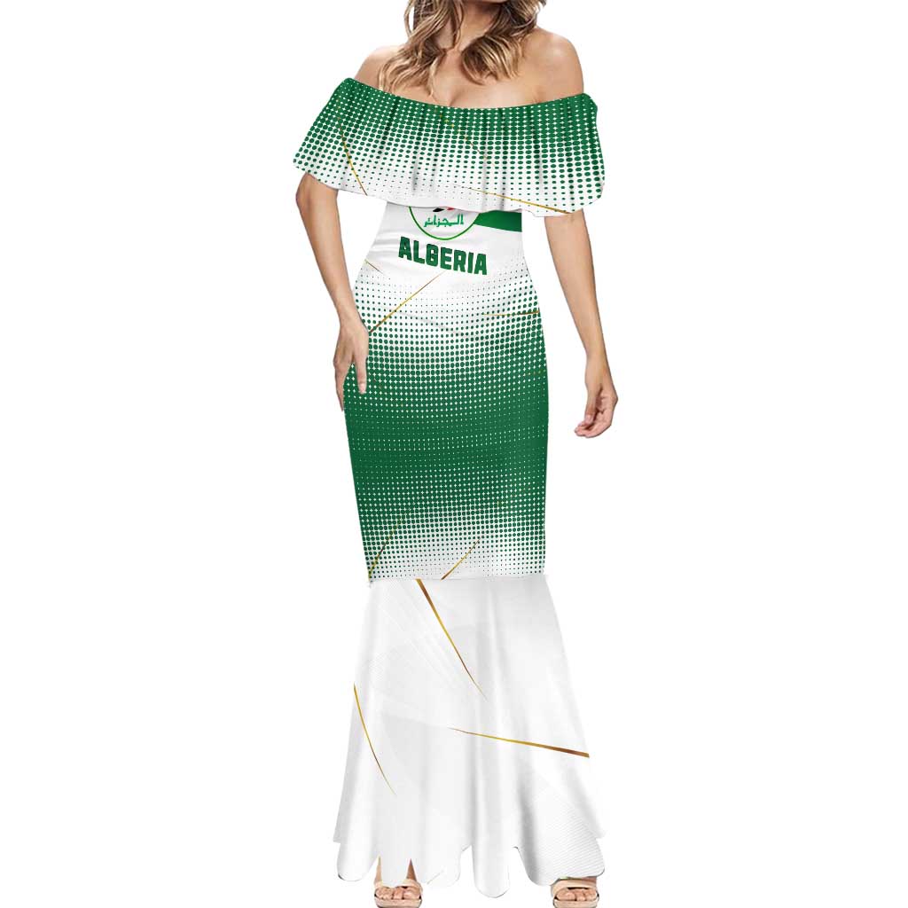 Algeria Soccer Mermaid Dress with Desert Warriors Text and National Flag Design