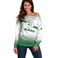 Algeria Soccer Off Shoulder Sweater with Desert Warriors Text and National Flag Design