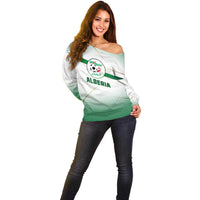Algeria Soccer Off Shoulder Sweater with Desert Warriors Text and National Flag Design