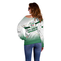 Algeria Soccer Off Shoulder Sweater with Desert Warriors Text and National Flag Design