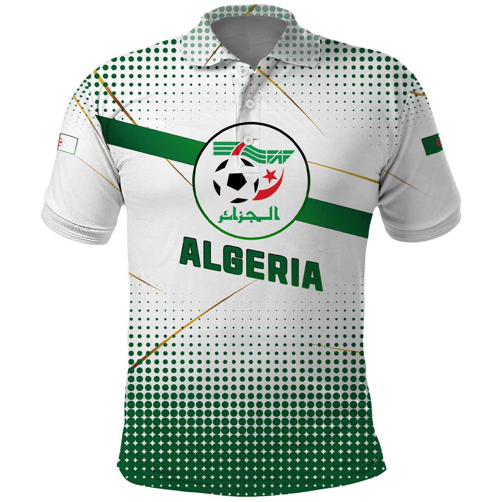 Algeria Soccer Polo Shirt with Desert Warriors Text and National Flag Design
