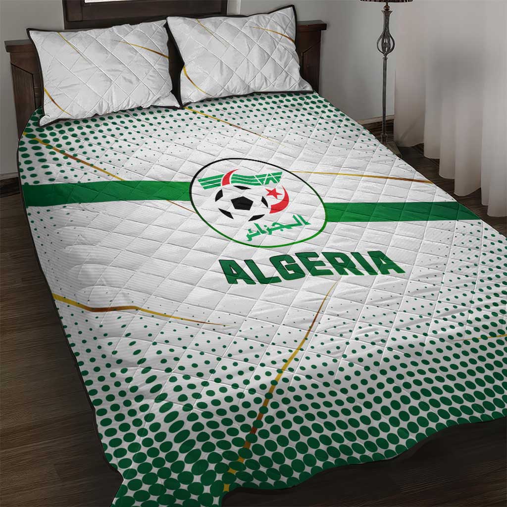 Algeria Soccer Quilt Bed Set with Desert Warriors Text and National Flag Design
