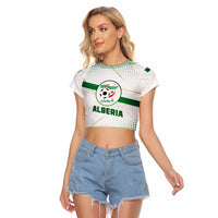 Algeria Soccer Raglan Cropped T Shirt with Desert Warriors Text and National Flag Design