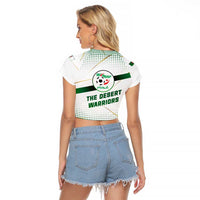 Algeria Soccer Raglan Cropped T Shirt with Desert Warriors Text and National Flag Design