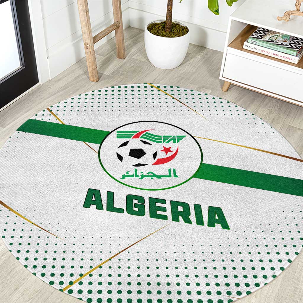 Algeria Soccer Round Carpet with Desert Warriors Text and National Flag Design