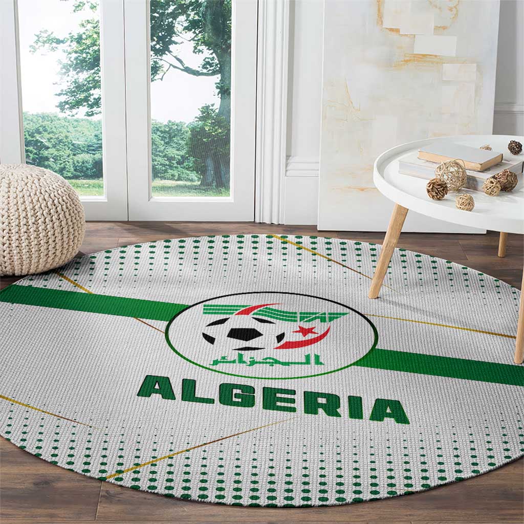 Algeria Soccer Round Carpet with Desert Warriors Text and National Flag Design