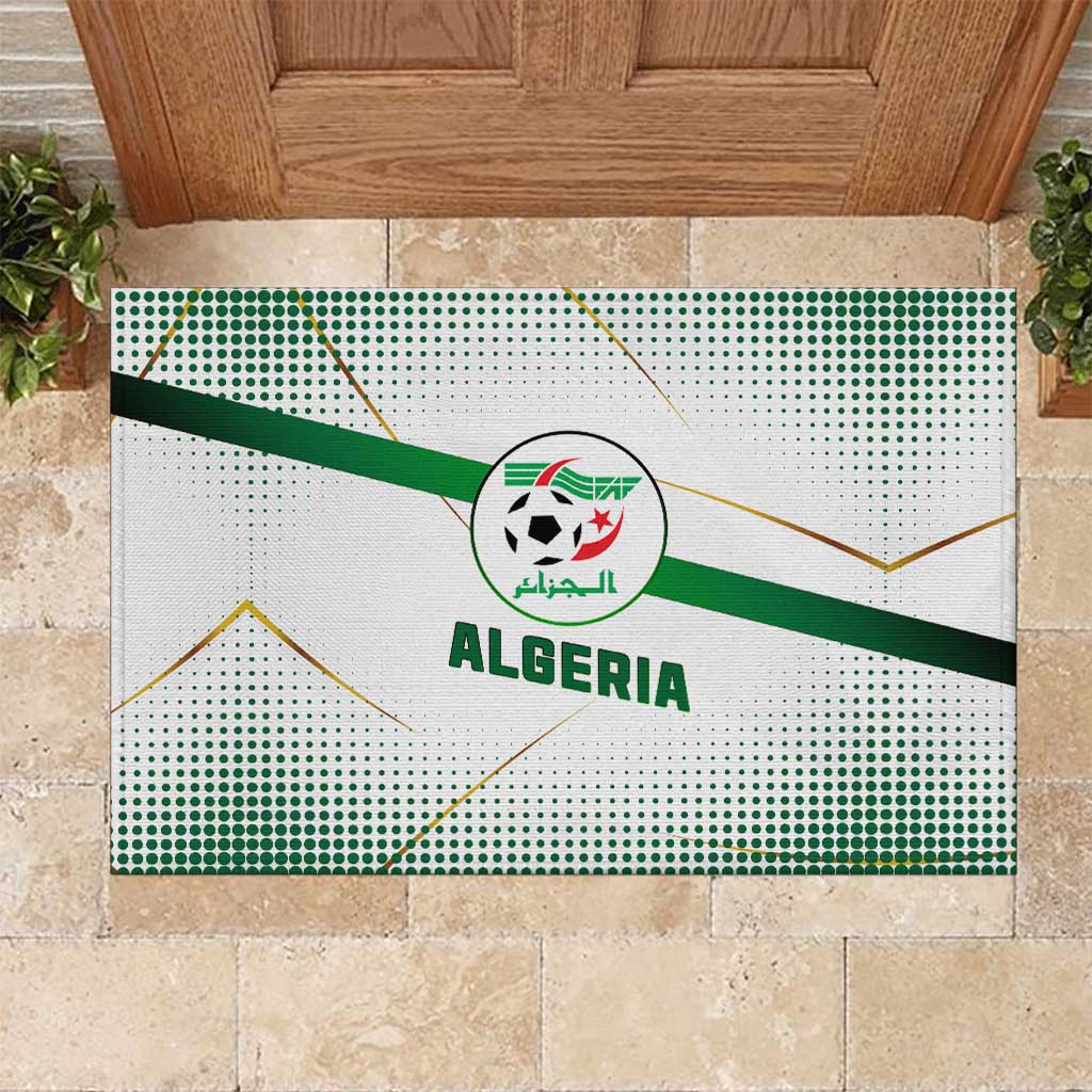 Algeria Soccer Rubber Doormat with Desert Warriors Text and National Flag Design