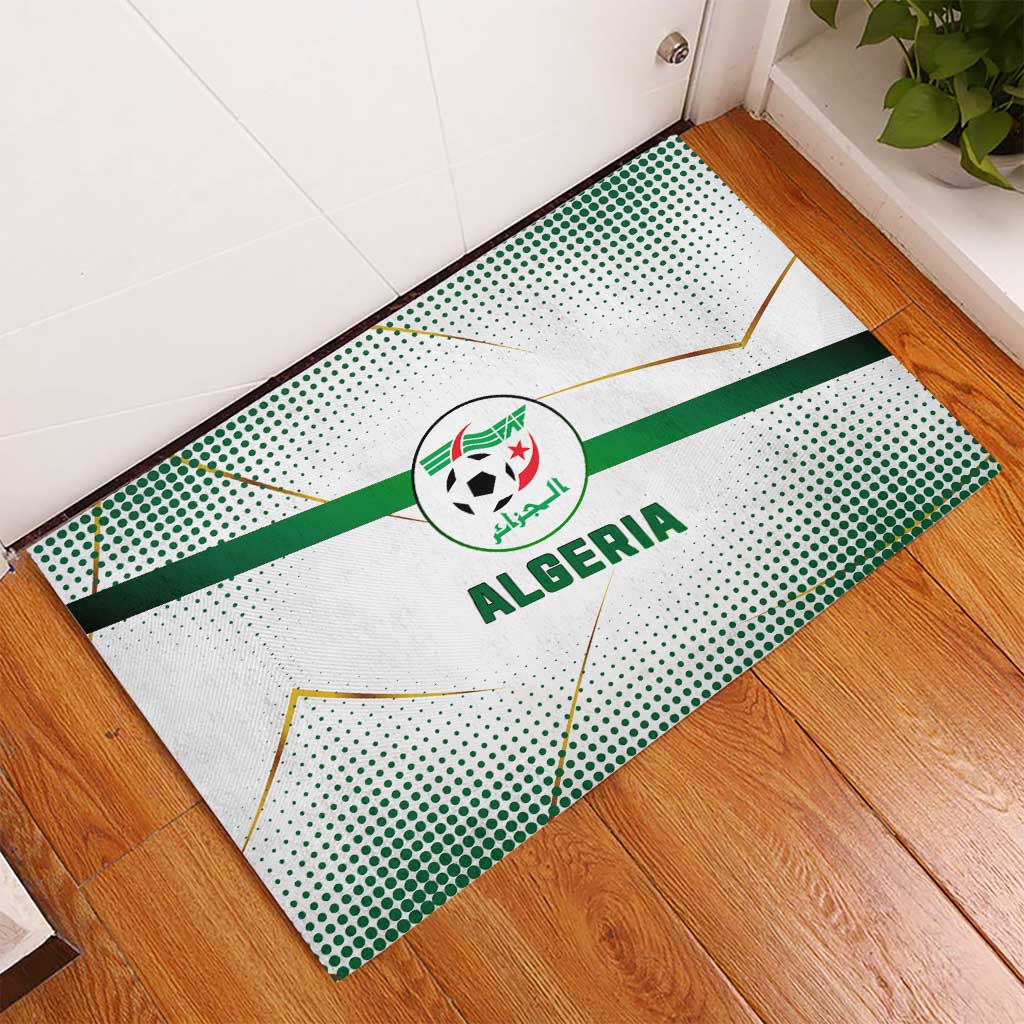 Algeria Soccer Rubber Doormat with Desert Warriors Text and National Flag Design