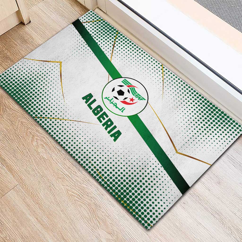 Algeria Soccer Rubber Doormat with Desert Warriors Text and National Flag Design
