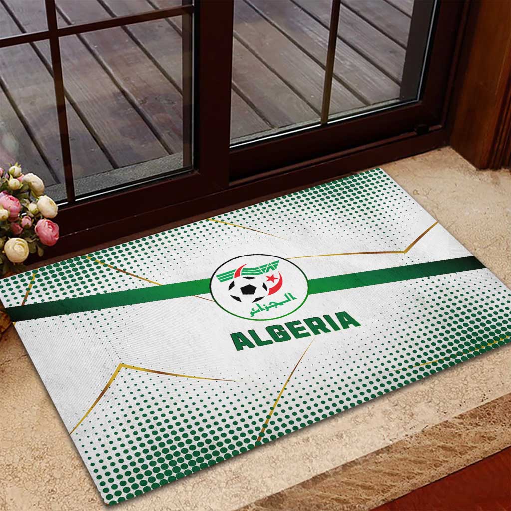 Algeria Soccer Rubber Doormat with Desert Warriors Text and National Flag Design