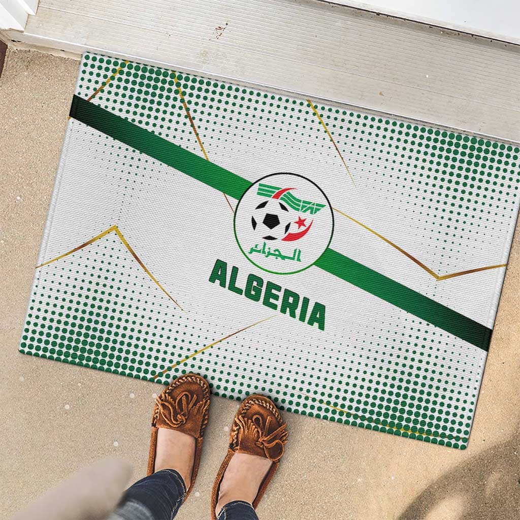 Algeria Soccer Rubber Doormat with Desert Warriors Text and National Flag Design