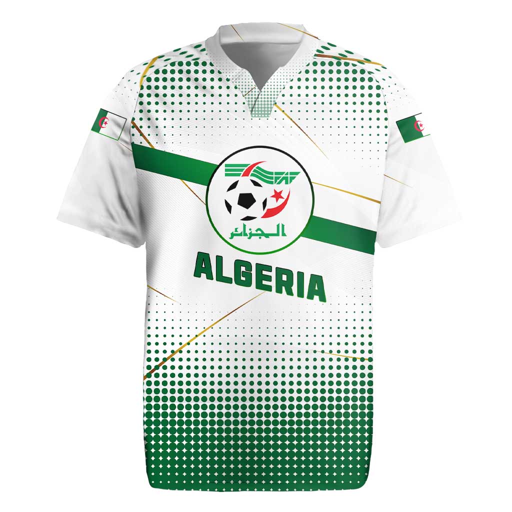Algeria Soccer Rugby Jersey with Desert Warriors Text and National Flag Design