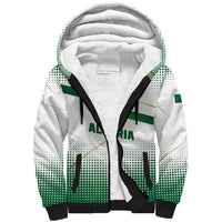 Algeria Soccer Sherpa Hoodie with Desert Warriors Text and National Flag Design