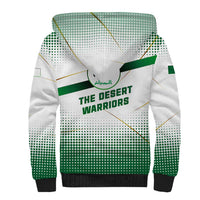 Algeria Soccer Sherpa Hoodie with Desert Warriors Text and National Flag Design