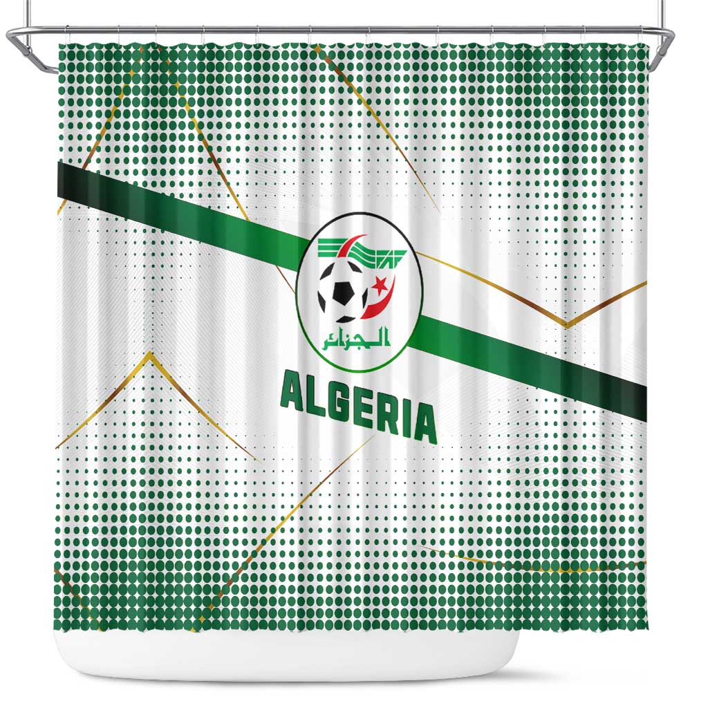 Algeria Soccer Shower Curtain with Desert Warriors Text and National Flag Design