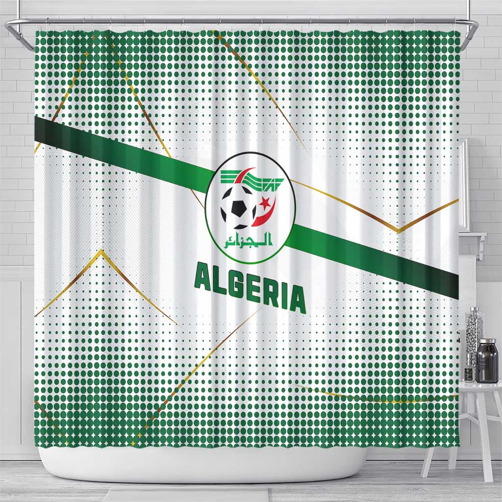 Algeria Soccer Shower Curtain with Desert Warriors Text and National Flag Design