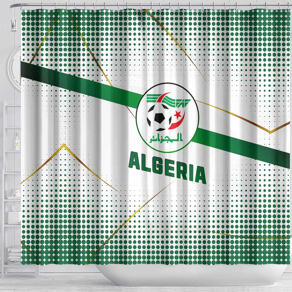 Algeria Soccer Shower Curtain with Desert Warriors Text and National Flag Design