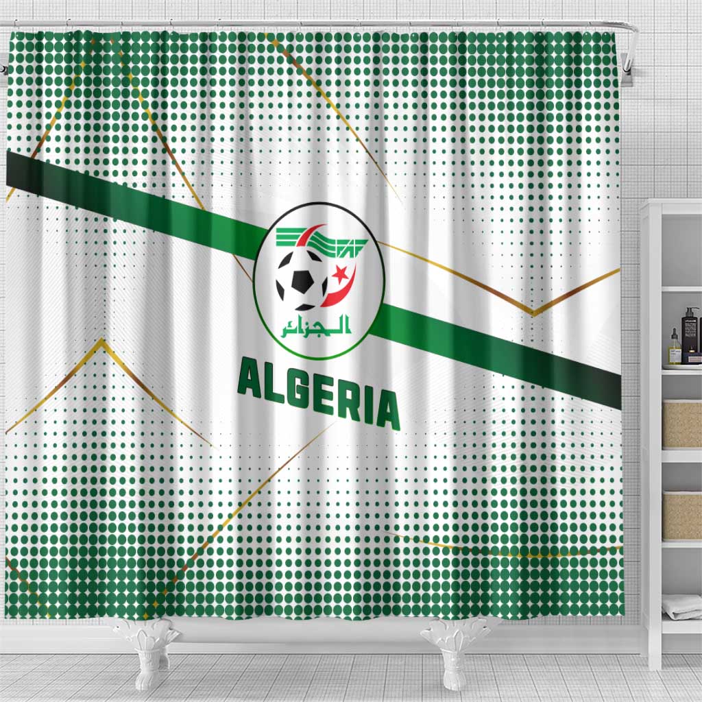 Algeria Soccer Shower Curtain with Desert Warriors Text and National Flag Design